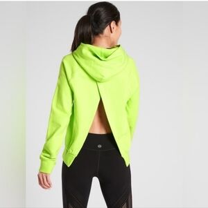 Athleta Moonrise Hoodie Neon Green Open Back Size M